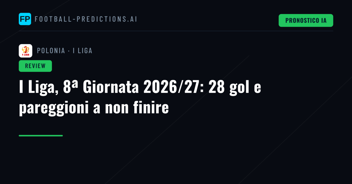 I Liga, 8ª Giornata 2026/27: 28 gol e pareggioni a non finire