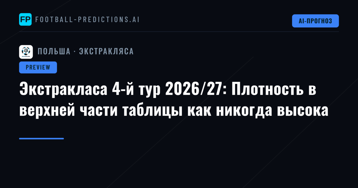 Экстракласа 4-й тур 2026/27: Плотность в верхней части таблицы как никогда высока