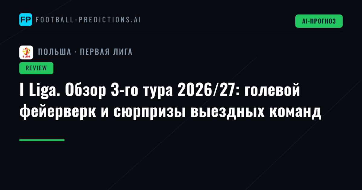 I Liga. Обзор 3-го тура 2026/27: голевой фейерверк и сюрпризы выездных команд