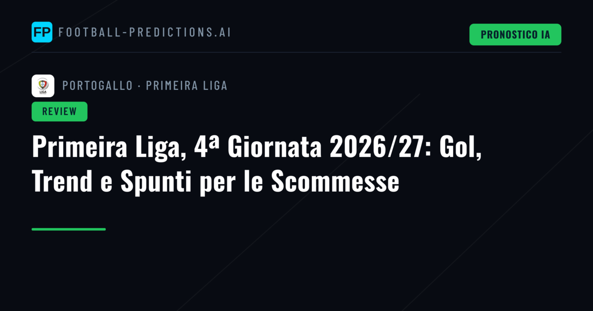 Primeira Liga, 4ª Giornata 2026/27: Gol, Trend e Spunti per le Scommesse