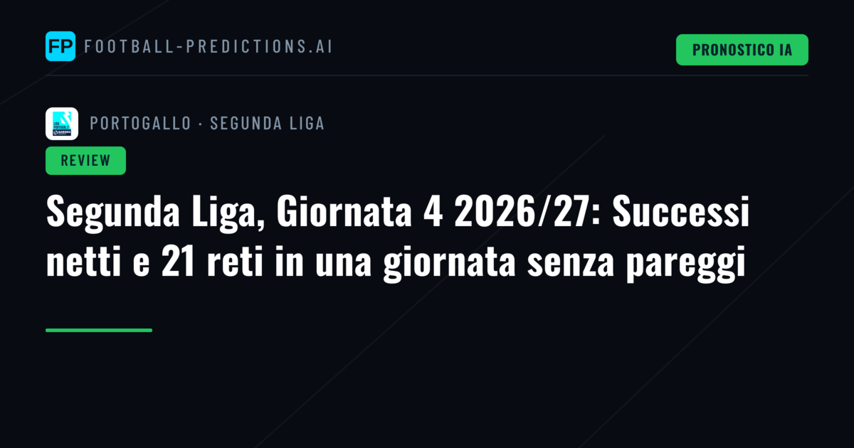Segunda Liga, Giornata 4 2026/27: Successi netti e 21 reti in una giornata senza pareggi
