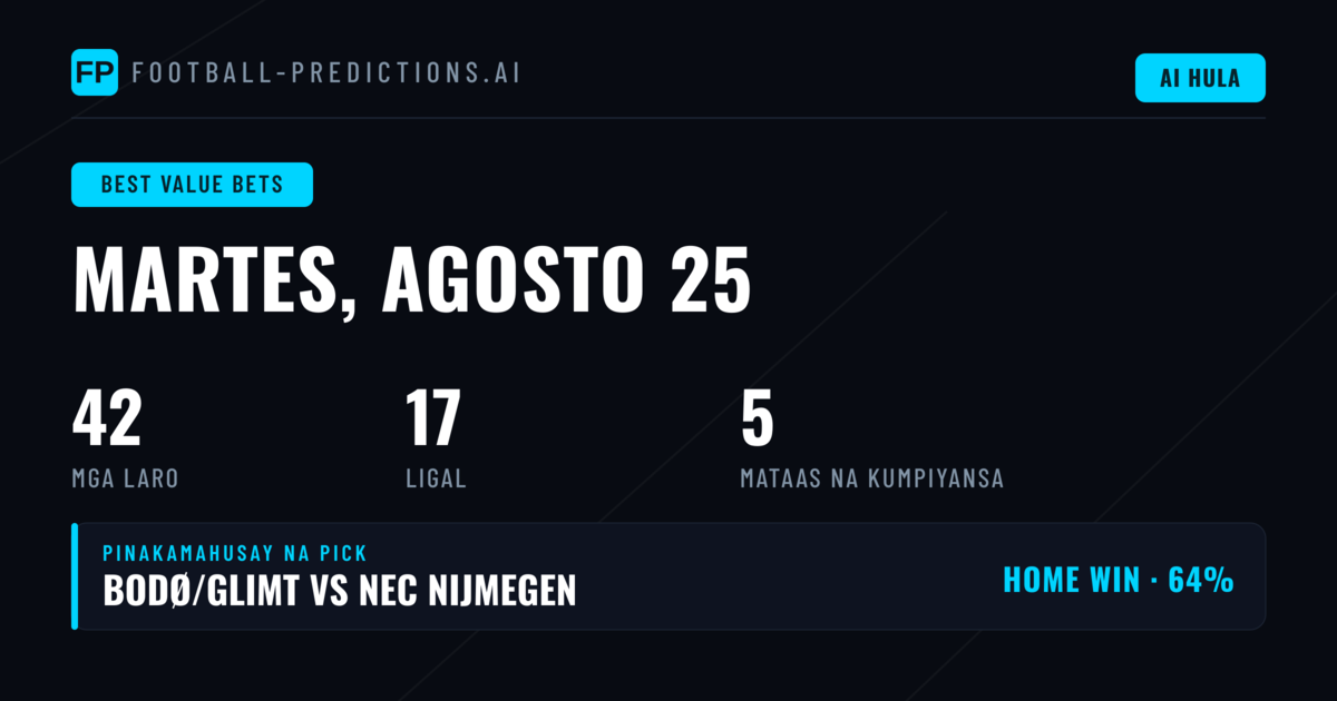 Pinakamahusay na Value Bets Picks para sa 25 Ago 2026