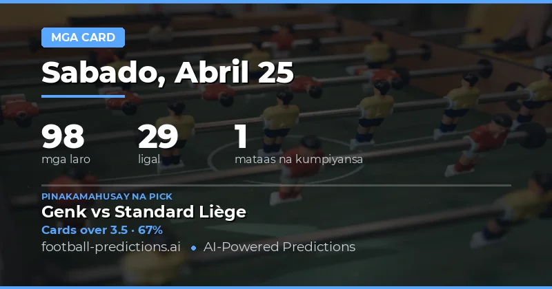 Yellow Cards Over/Under Predictions: 25 Apr 2026