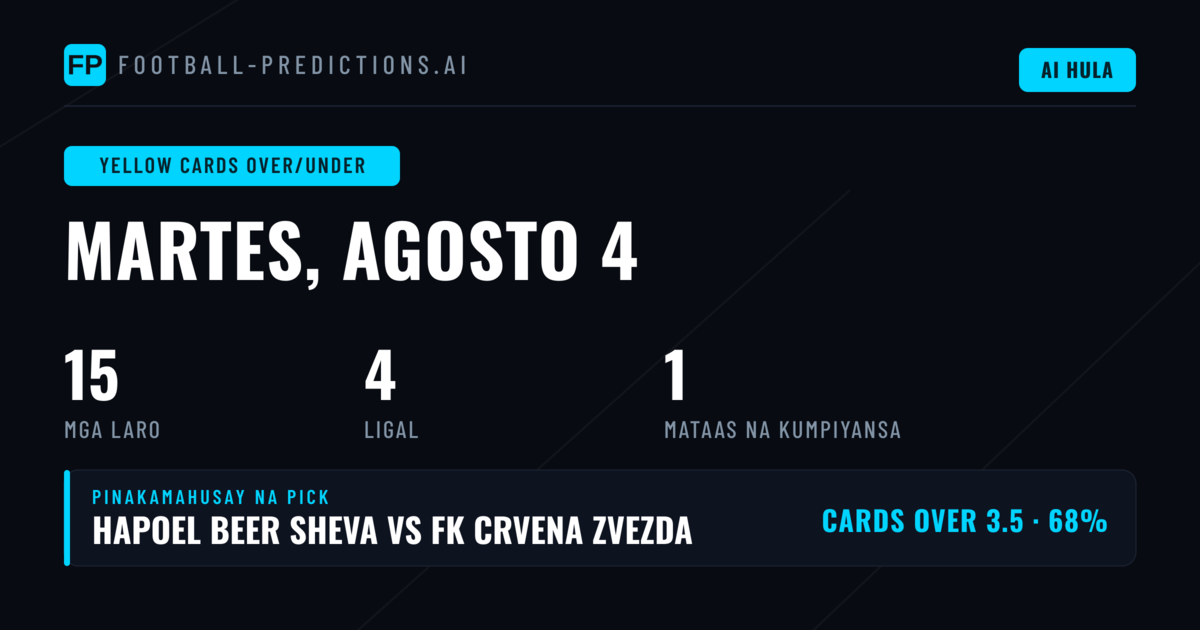 Pinakamahusay na Yellow Cards O/U Picks para sa 4 Aug 2026