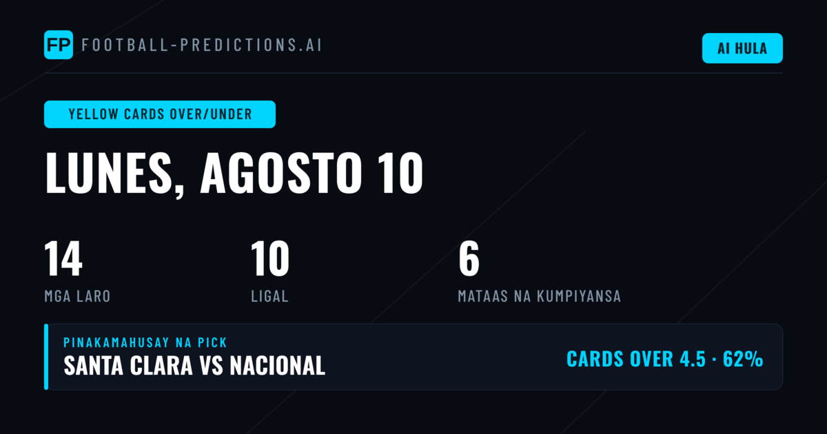 Nangungunang Yellow Cards O/U Picks para sa 10 Aug 2026