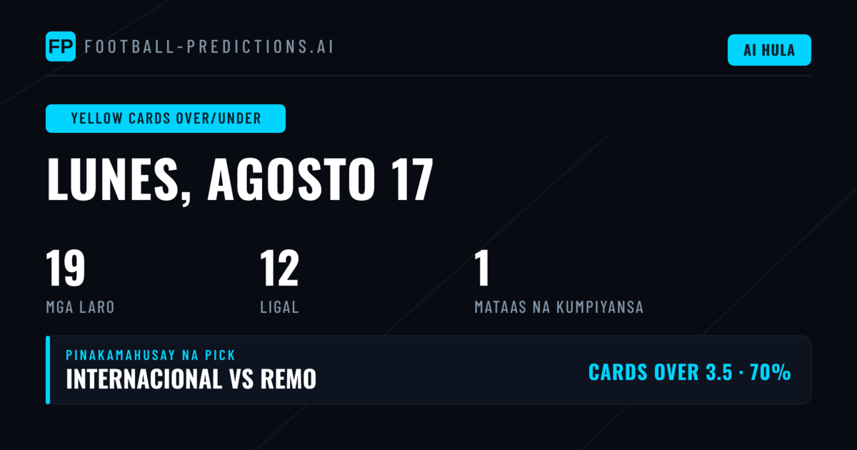 Top Yellow Cards O/U Picks para sa 17 Aug 2026