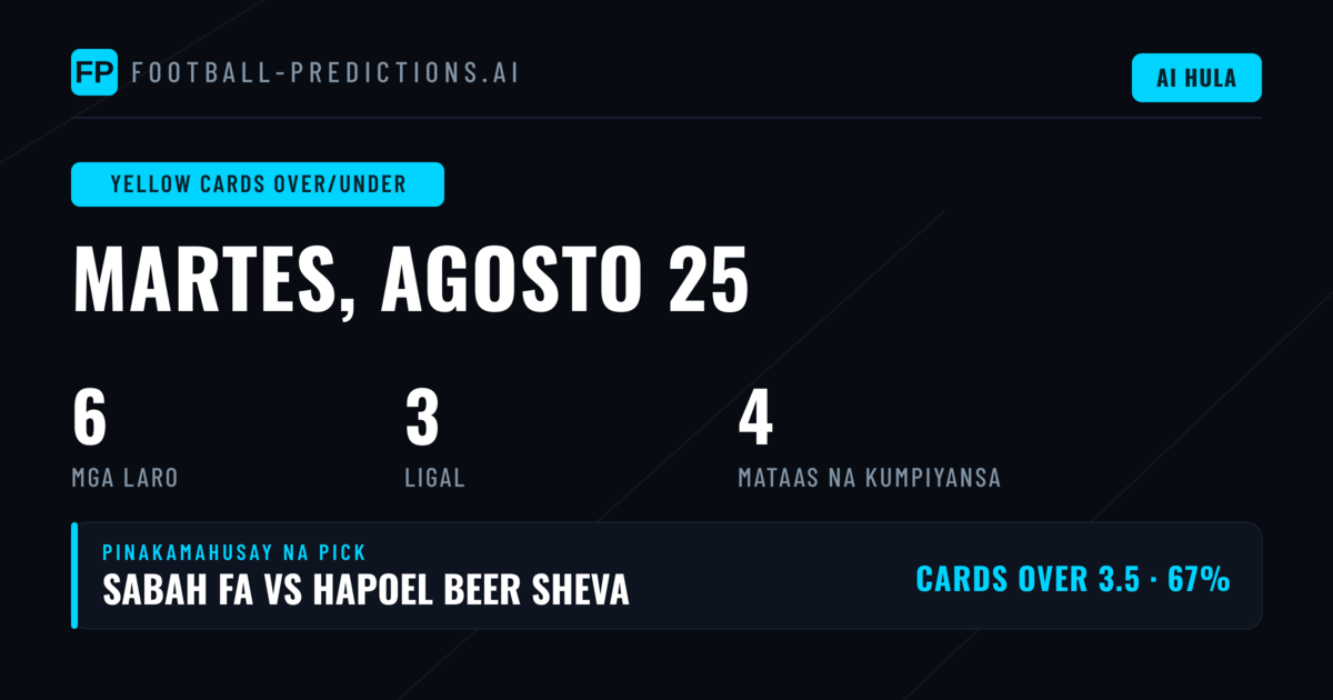 Nangungunang O/U Yellow Cards Picks para sa 25 Aug 2026
