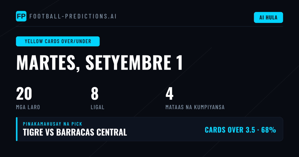 Nangungunang O/U Yellow Cards Picks para sa 1 Sep 2026