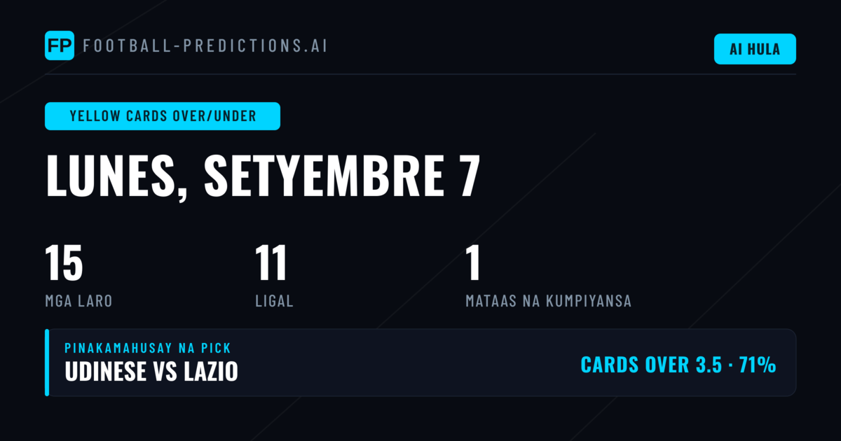 Top Yellow Cards O/U Picks para sa 7 Sep 2026