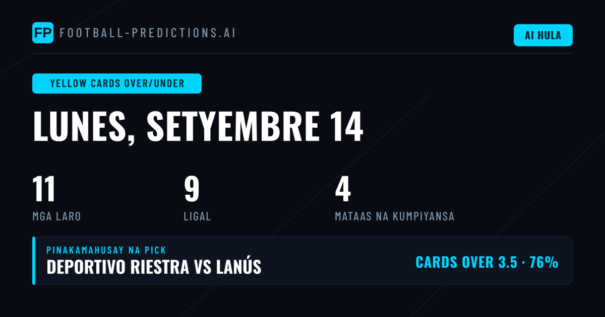 Pinakamahusay na Yellow Cards O/U Picks (14 Sep 2026)