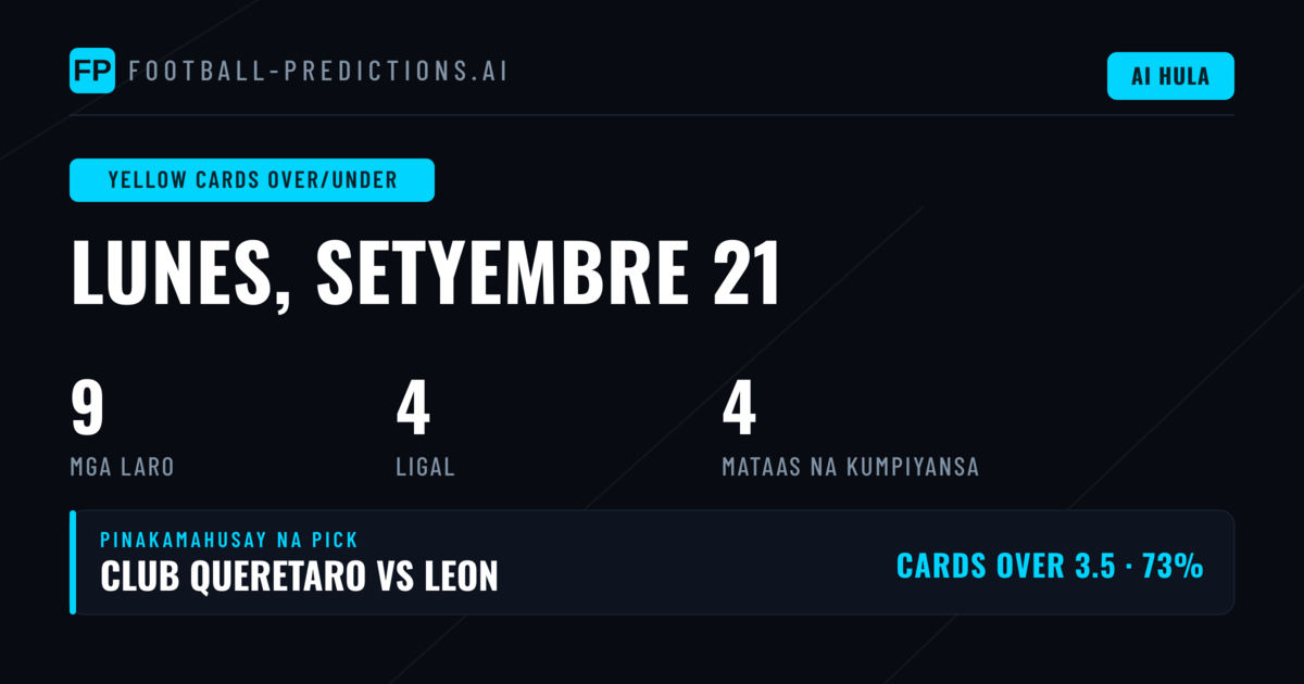Top Yellow Cards O/U Picks para sa 21 Sep 2026