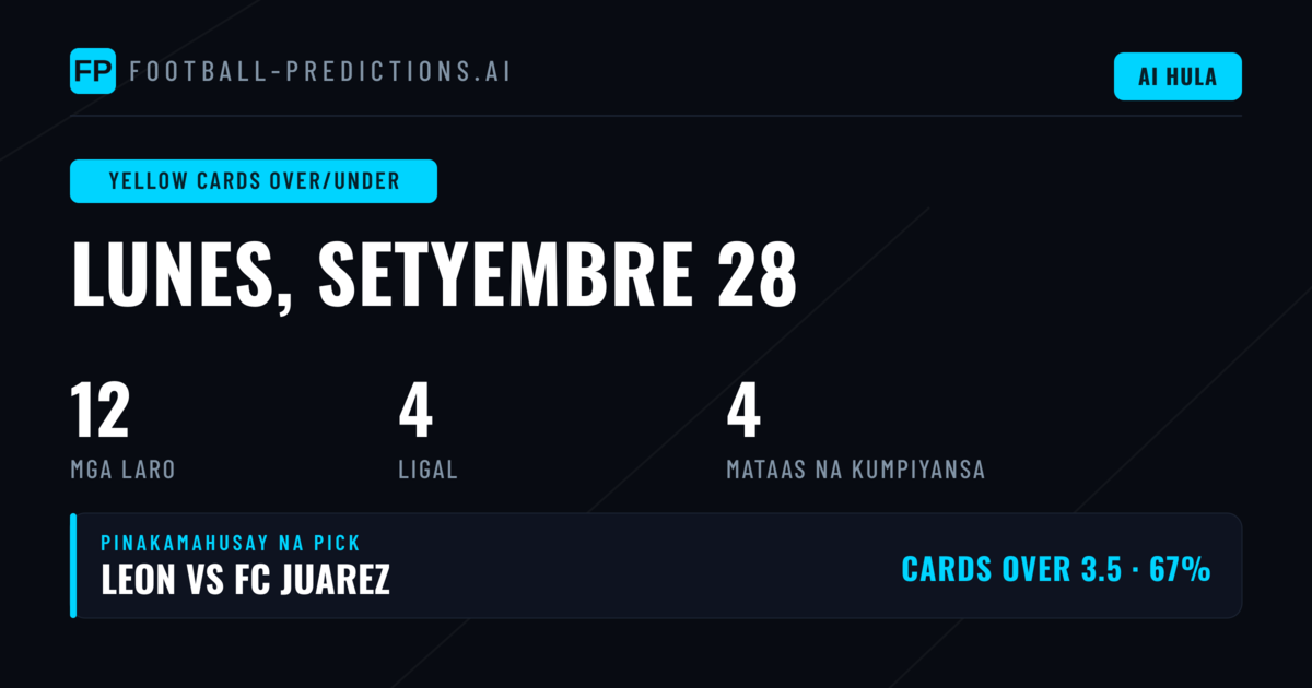Pinakamahusay na O/U Yellow Cards Picks (28 Sep 2026)