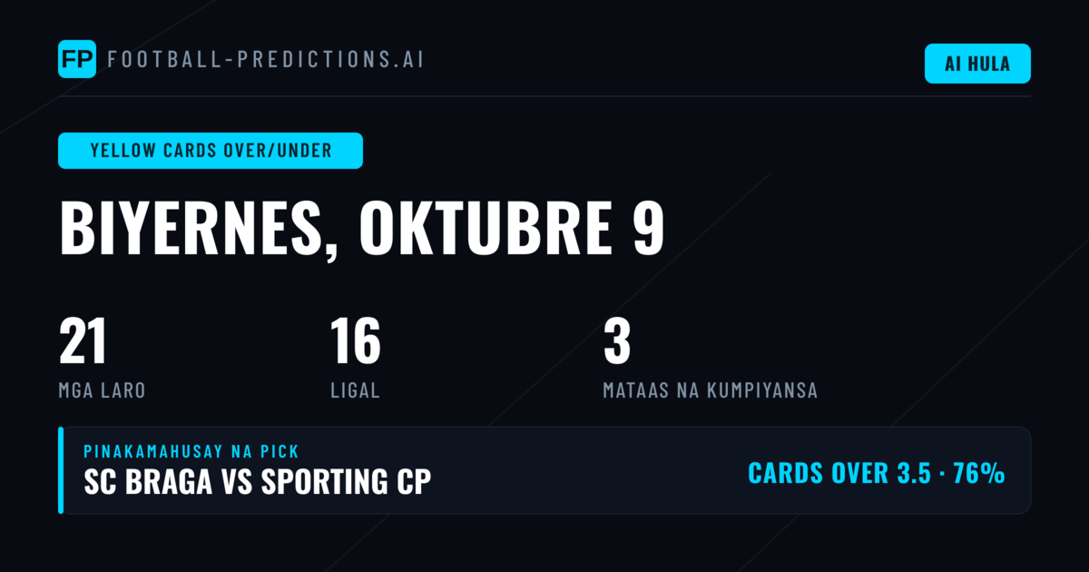 Top Yellow Cards O/U Picks para sa 9 Oct 2026