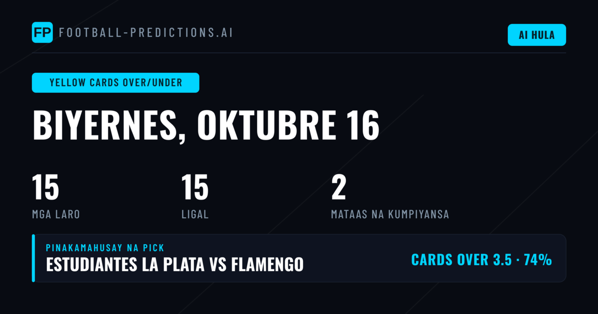 Pinakamahusay na Yellow Cards O/U Picks para sa 16 Oct 2026
