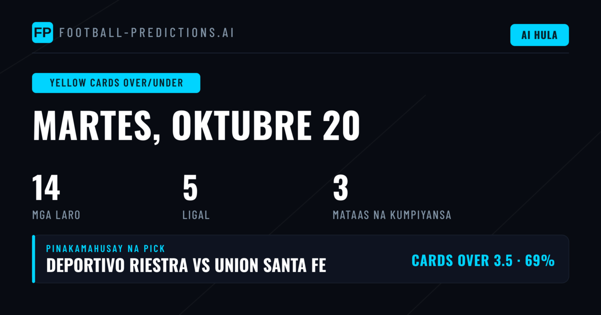 Pinakamahusay na Yellow Cards O/U Picks (20 Oct 2026)