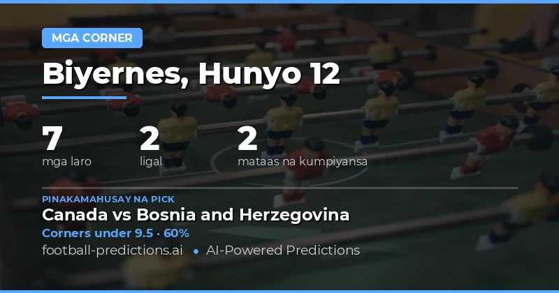 Pinakamahusay na O/U Corner Picks para sa 12 Hun 2026