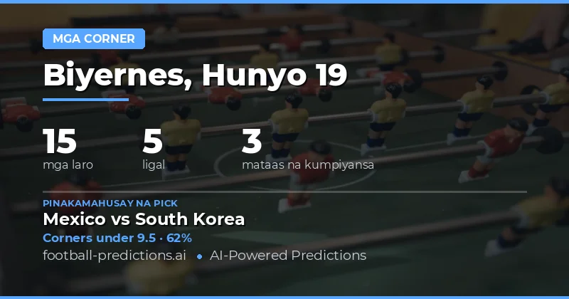 Nangungunang O/U Corners Picks para sa 19 Hun 2026