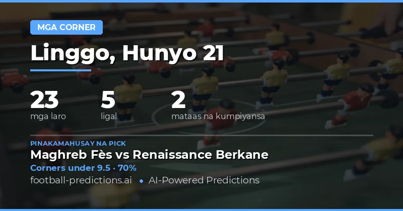 Pinakamahusay na Picks ng Corners O/U para sa 21 Hun 2026