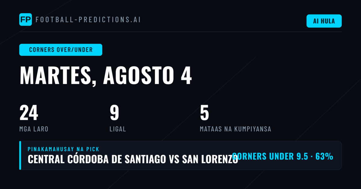 Top Corners O/U Picks para sa 4 Aug 2026