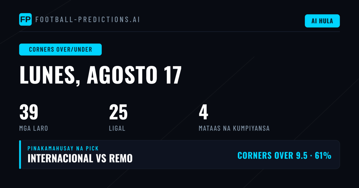 Top Corners O/U Picks para sa 17 Aug 2026