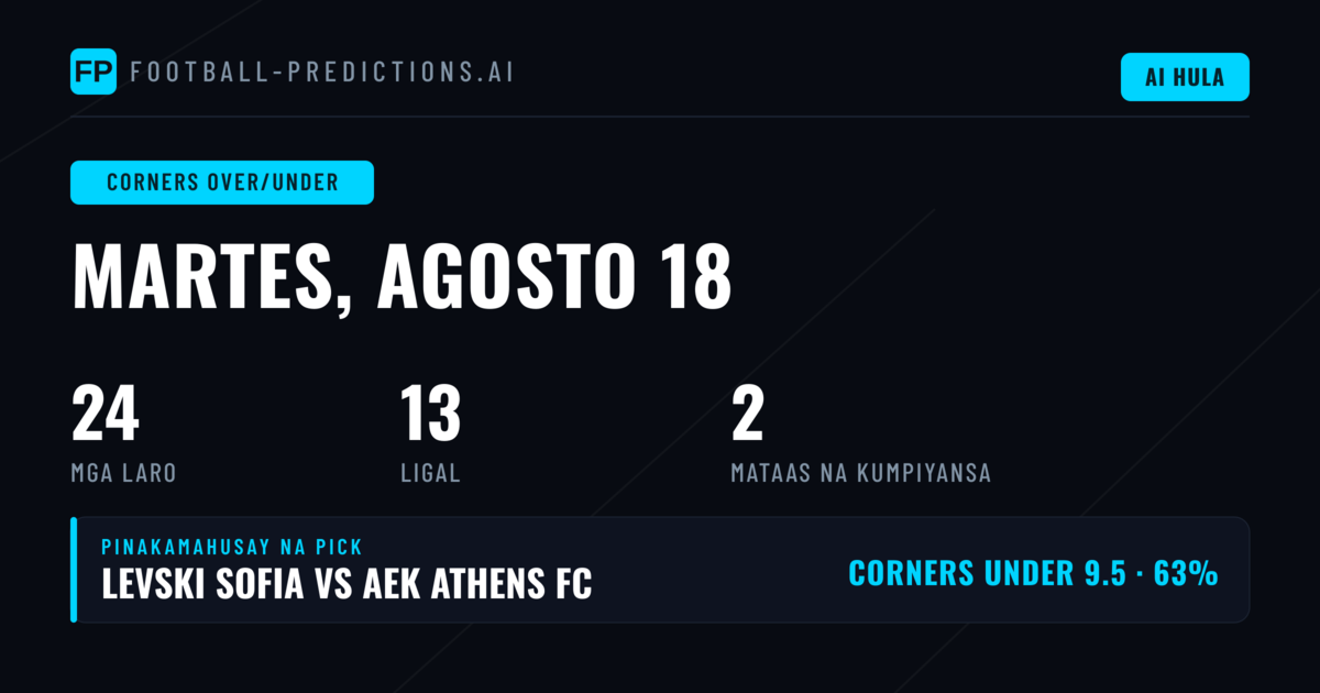 Nangungunang O/U Corners Picks para sa 18 Aug 2026