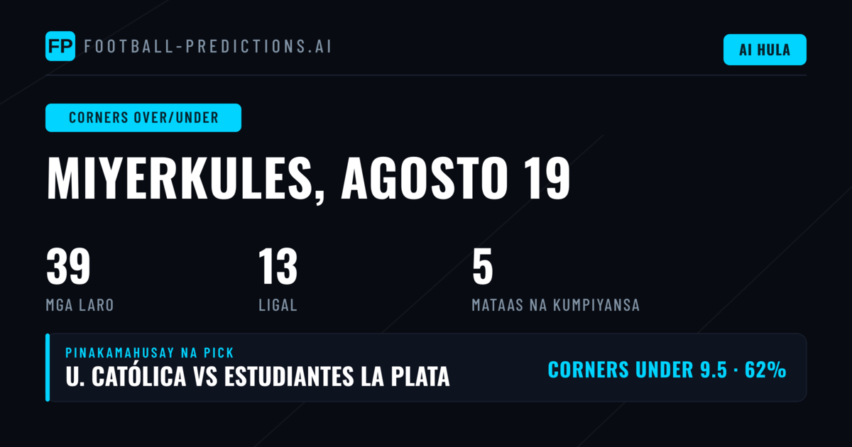 Top Corners O/U Picks para sa 19 Aug 2026