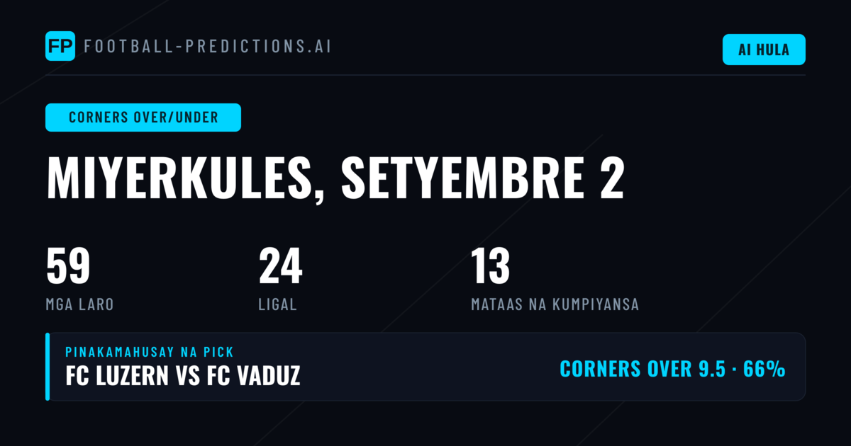 Top O/U Corner Picks para sa 2 Sep 2026