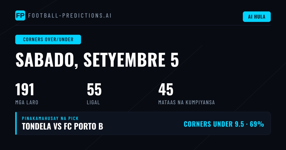 Nangungunang Taya sa Corners O/U para sa 5 Sep 2026