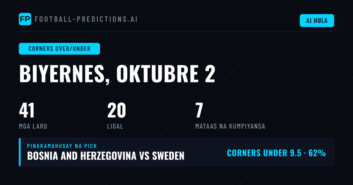 Pinakamahusay na O/U Corner Picks para sa 2 Oct 2026