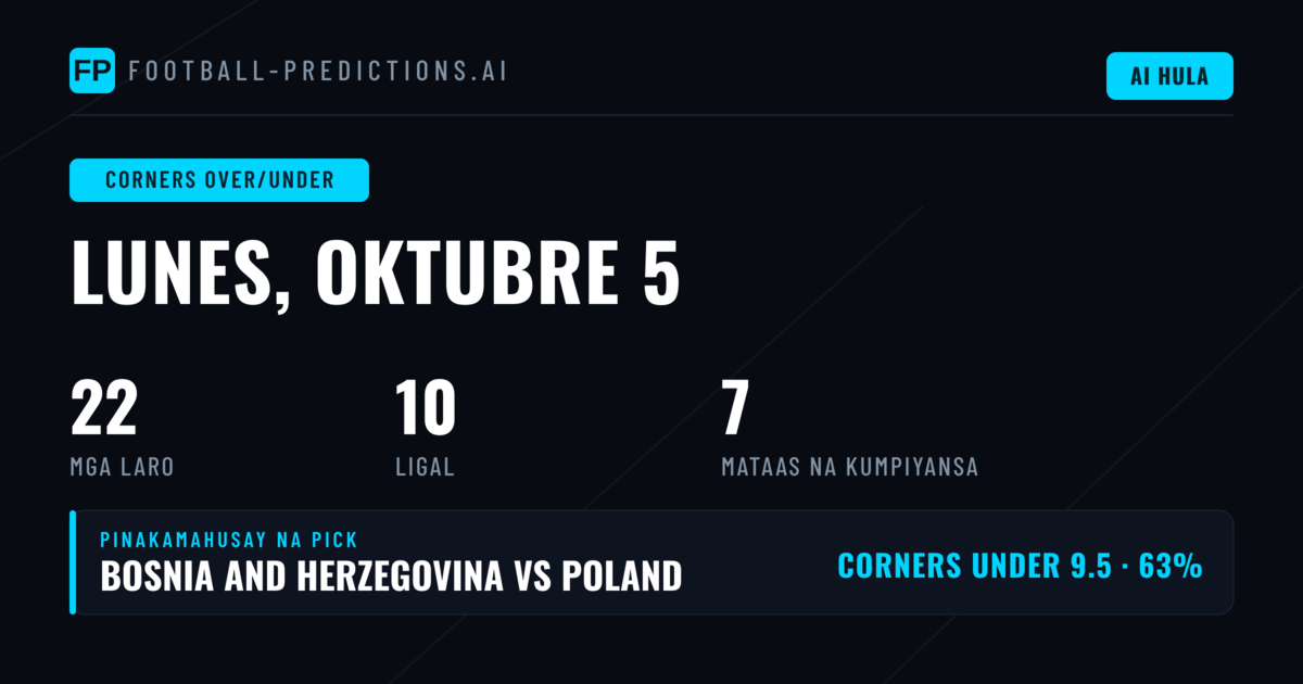 Pinakamahusay na Picks Corners O/U (5 Oct 2026)