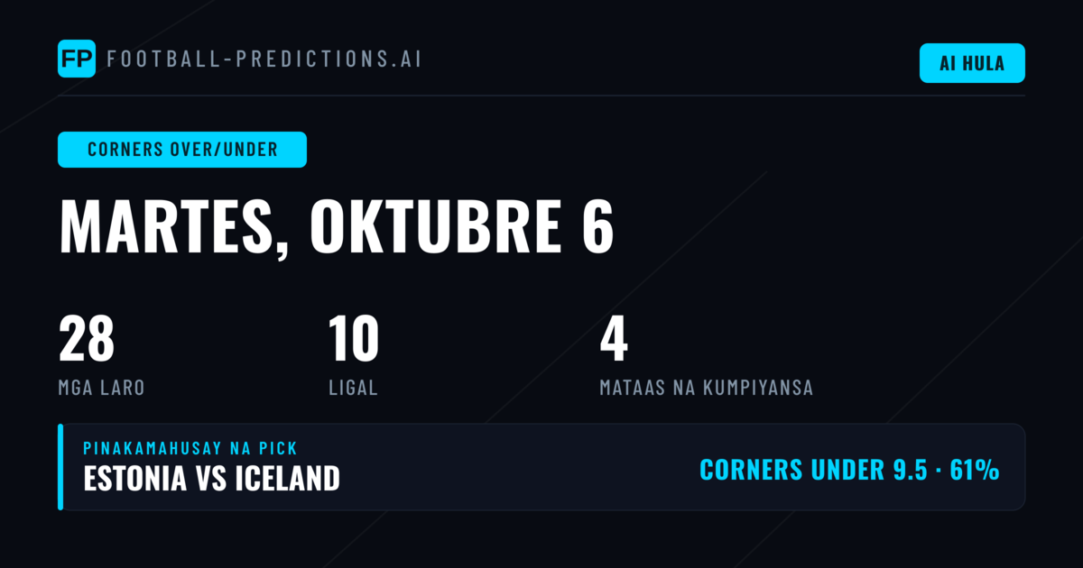 Nangungunang Mga Pick sa Corners O/U para sa 6 Okt 2026