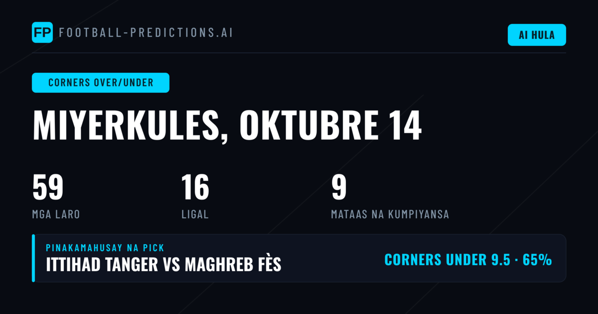 Pinakamahusay na Corners O/U Pili para sa 14 Oct 2026