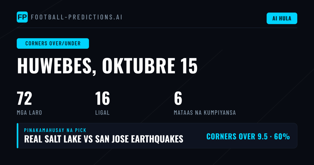 Pinakamahusay na Picks ng Corners O/U para sa 15 Oct 2026