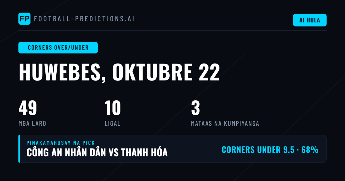 Pinakamahusay na Pagpili ng O/U Corners para sa 22 Oktubre 2026