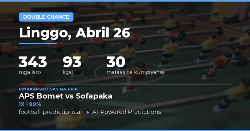 Double Chance Predictions para sa 26 Apr 2026: Kompleto na Gabay sa 343 Fixtures