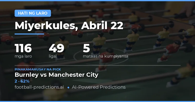 Mga Pagtataya sa Half Time Result para sa 22 Abril 2026