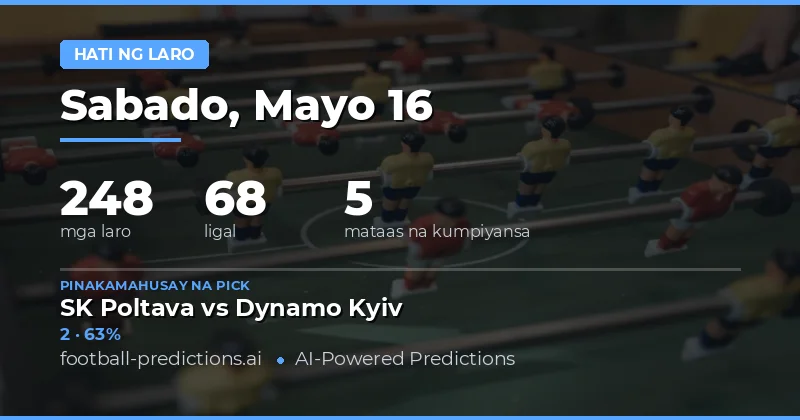 Mga Half Time Result Predictions para sa 16 May 2026