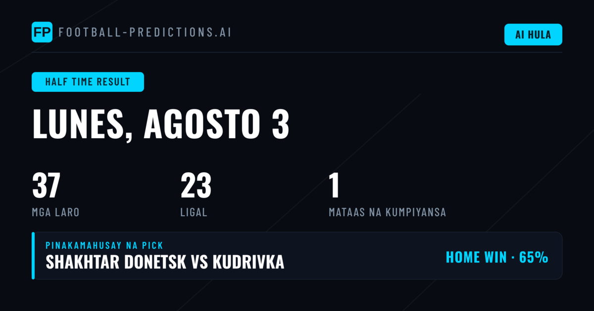 Pinakamahusay na HT/FT Picks para sa 3 Ago 2026