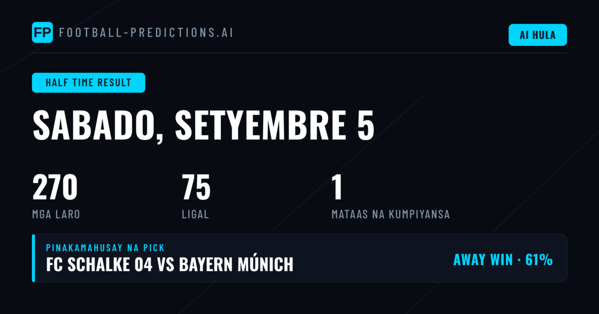 Top HT/FT Picks para sa 5 Sep 2026