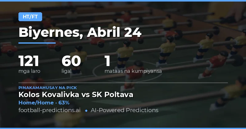 Mga Prediction ng Half Time at Full Time para sa 24 Abril 2026