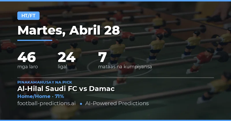 Mga Half Time / Full Time Predictions para sa 28 Apr 2026