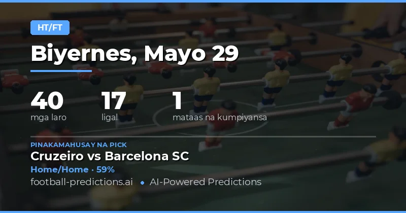 Panimula sa Half Time / Full Time Predictions para sa 29 May 2026
