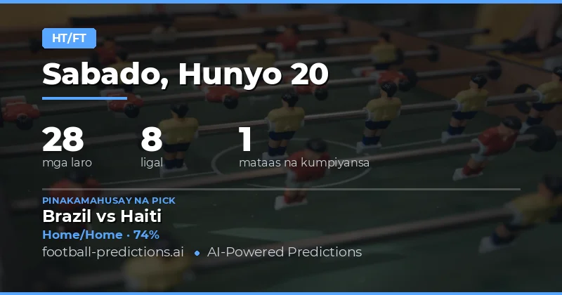 HT/FT Picks at Prediksyon — 20 Jun 2026