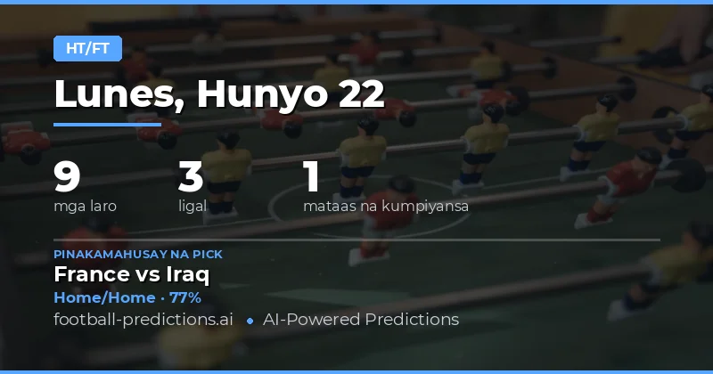 Pinakamahusay na HT/FT Picks para sa 22 Hunyo 2026