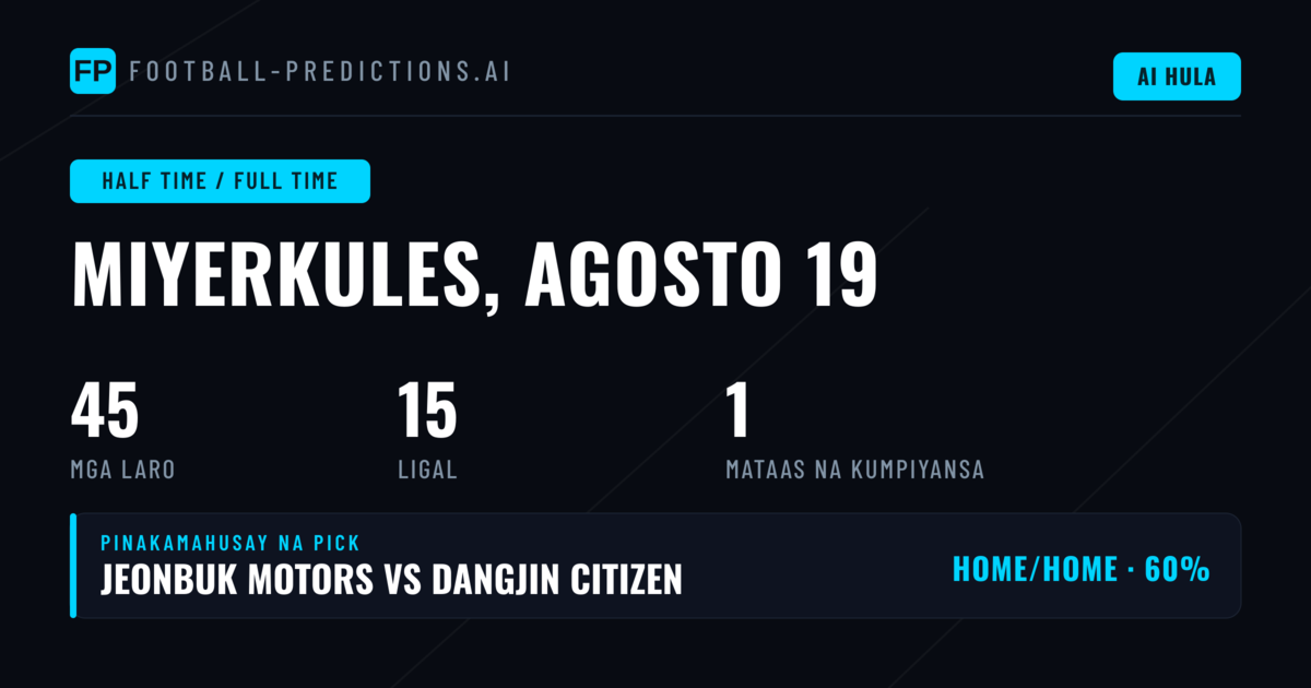 Pinakamahusay na HT/FT Picks para sa 19 Aug 2026