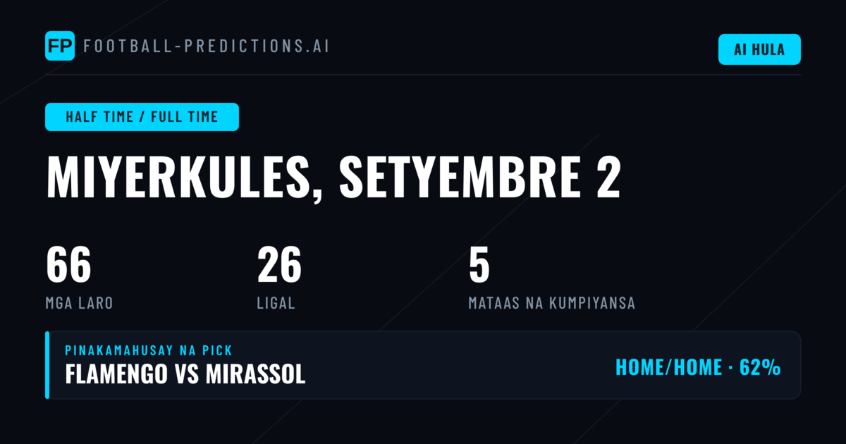 Pinakamahuhusay na HT/FT Picks para sa 2 Sep 2026