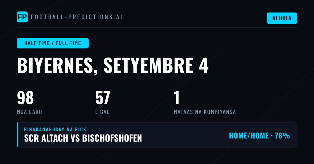 Pinakamahusay na HT/FT Picks para sa 4 Sep 2026