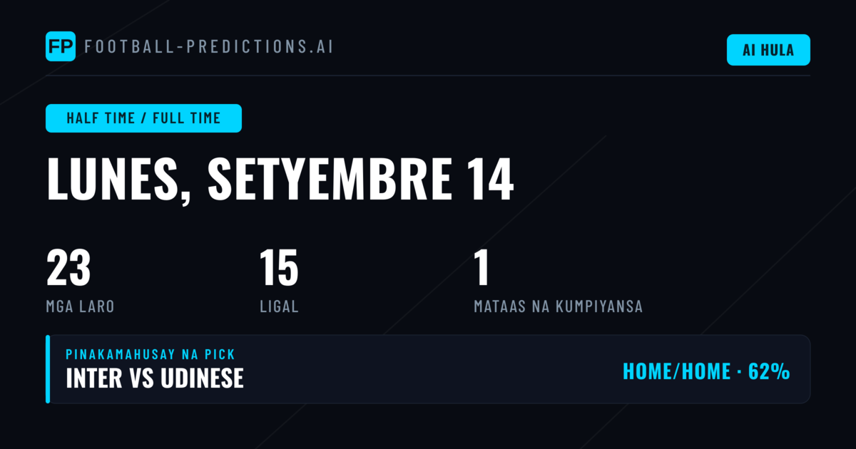 Pinakamahusay na HT/FT Picks para sa 14 Set 2026