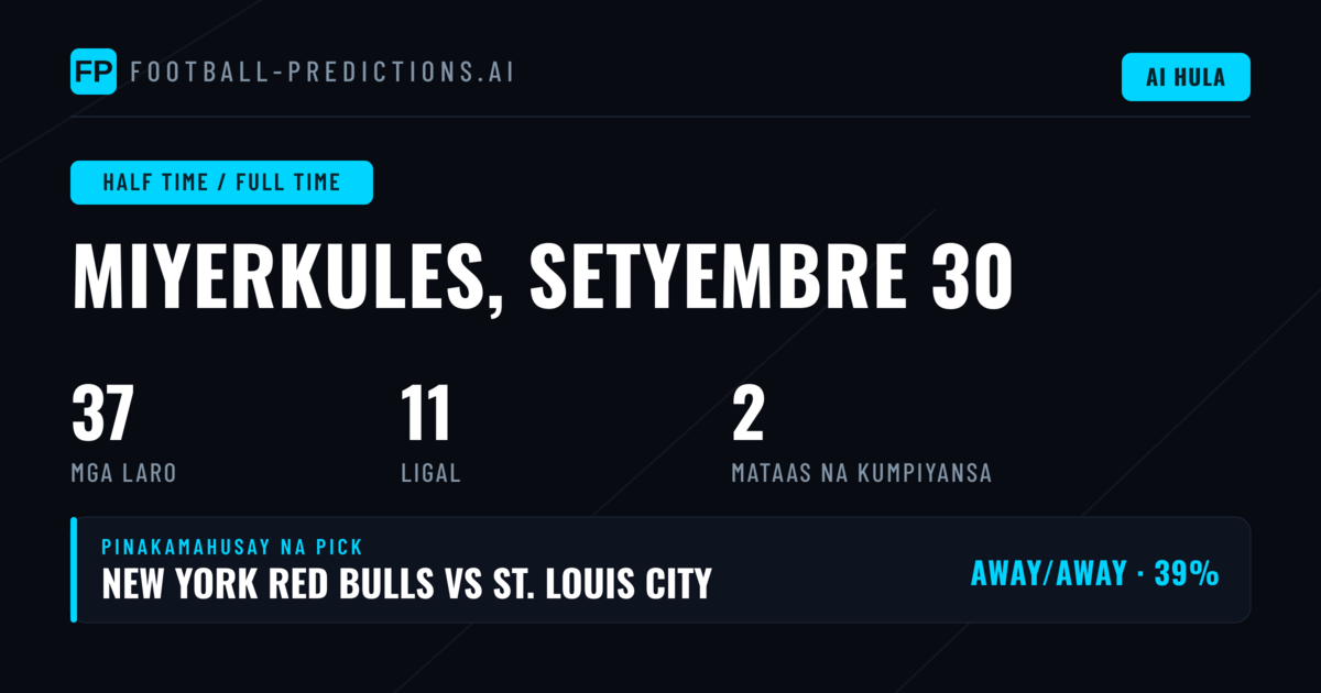 Pinakamahusay na HT/FT Picks para sa 30 Sep 2026