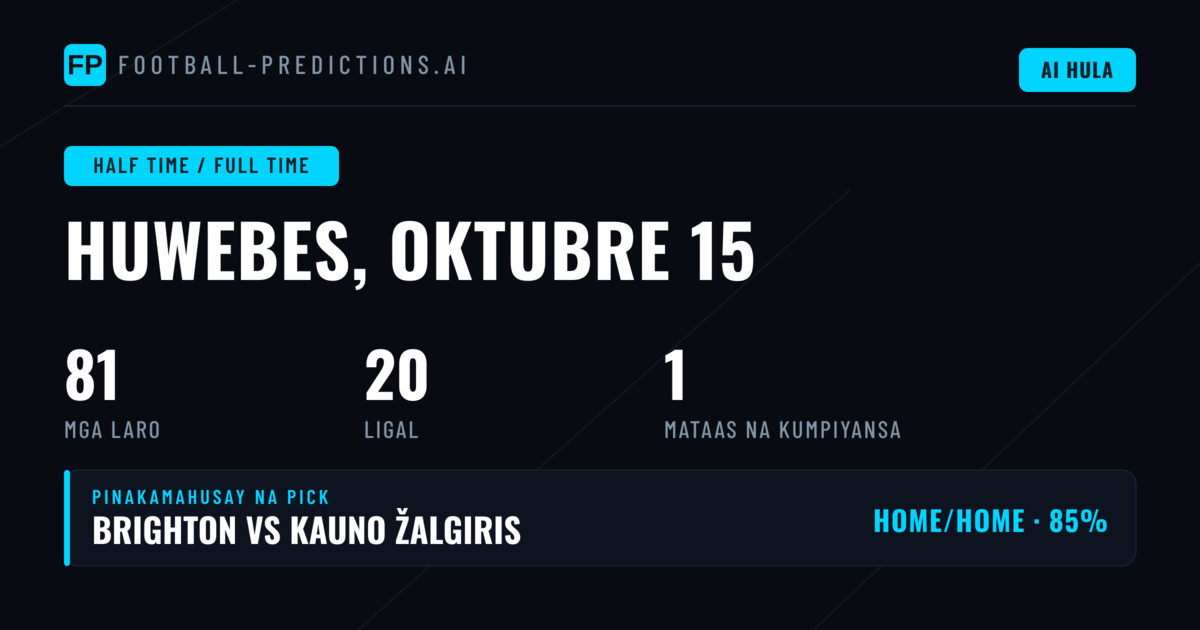 Nangungunang HT/FT Picks para sa 15 Oct 2026
